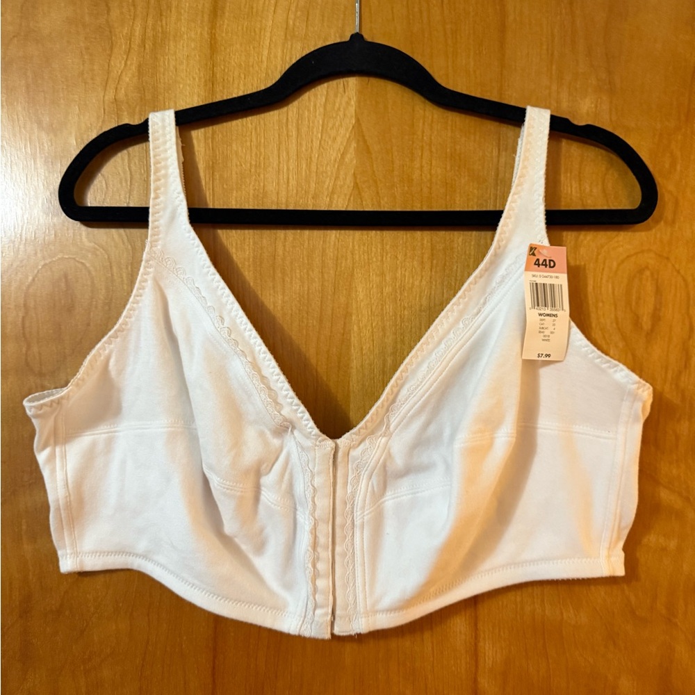 K-Mart Cotton Bra No Wire Kmart Pink Unique Front Closure NWT 44D Vintage #2